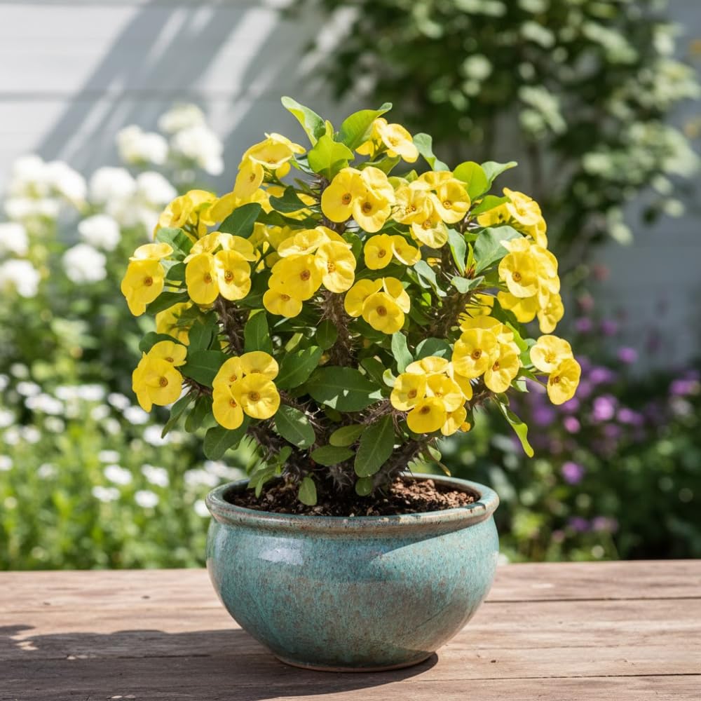 Yellow Crown of Thorns Live Plant, 4-7 Inch Tall, 4 Inch Pot
