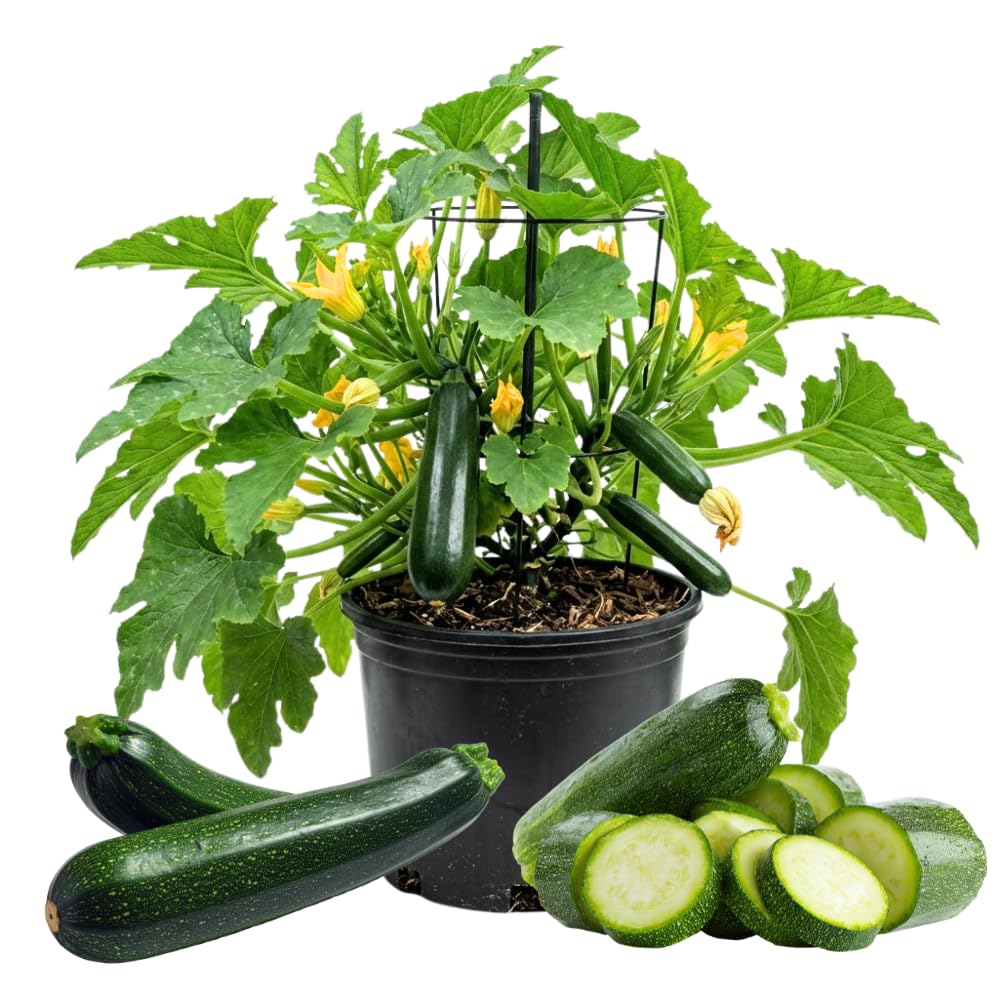 2 Green Live Zucchini Squash Plants, 4-6 Inch Tall, 4 Inch Pot