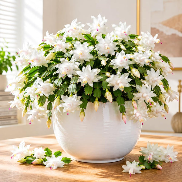 White Holiday Cactus Live Plant, Live Houseplant, 4-7 Inch Tall, 4 Inch Pot