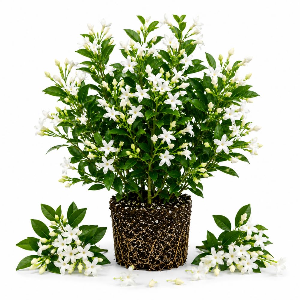 White Star Jasmine Plant Live, Outdoor Garden Flower Shrub, 4-7 Inch Tall