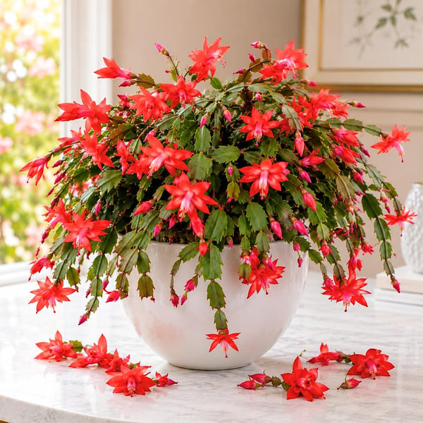 Red Thanksgiving Cactus Plant Live, Houseplant, 4-7 Inch Tall, 4 Inch Pot