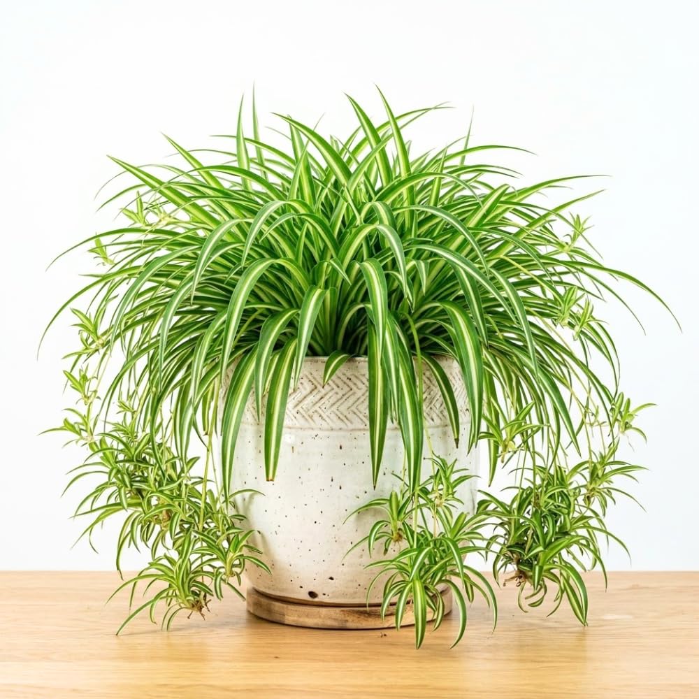 Variegated Spider Plant Live, Trailing Indoor Houseplant, 4-6 Inch Tall