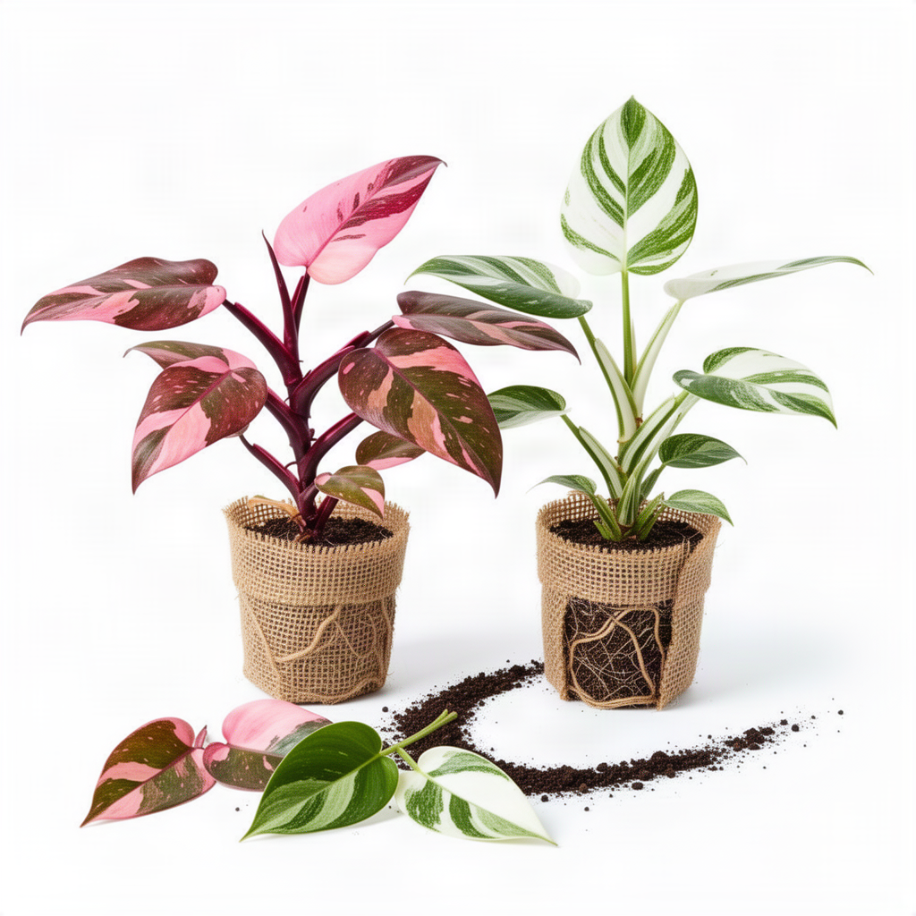 2 Variegated Philodendron Live Plants, 5-8 Inch Easy-Care Houseplants, Mix
