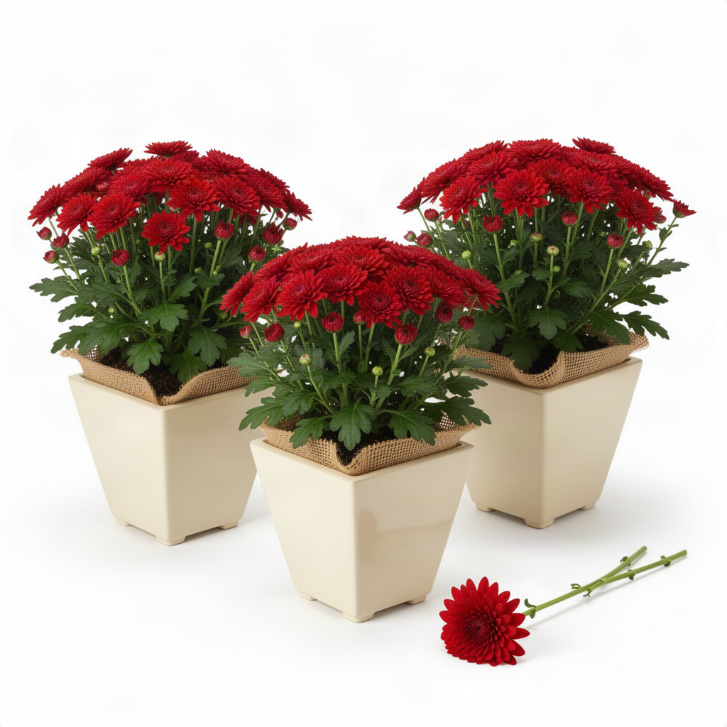 3 Live Red Mum Starter Plants, 5-7 Inch Outdoor Flowers For Garden Borders