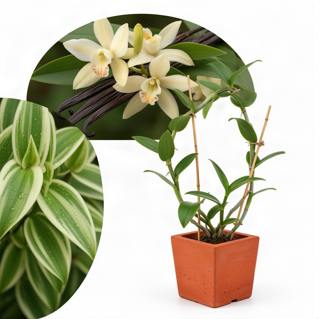 Live Variegated Vanilla Orchid Vine, 5-7 Inches Tall, Climbing Vine Plant