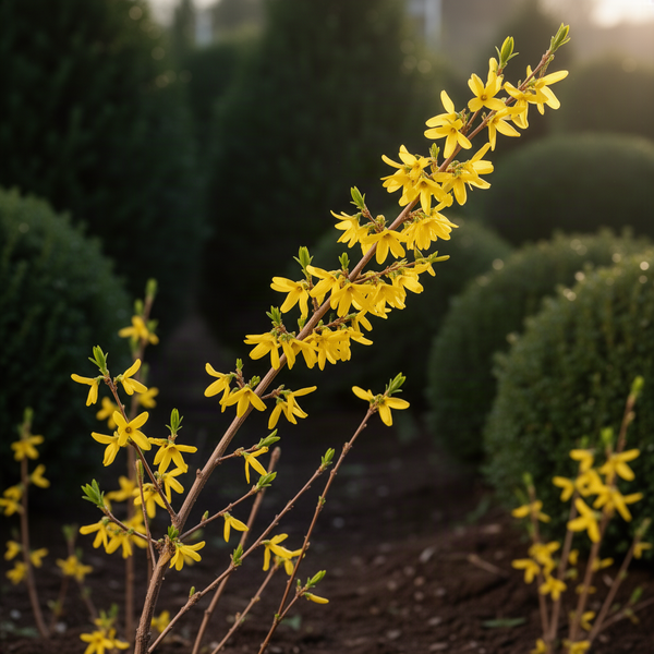Live Lynwood Gold Forsythia Shrub, Yellow Spring Blooms, 6-12 Inches Tall