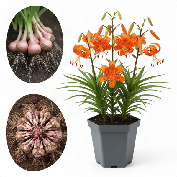 10 Tiger Lily Flower Bulbs, Turk's Cap Roots For Outdoor Growing, Orange