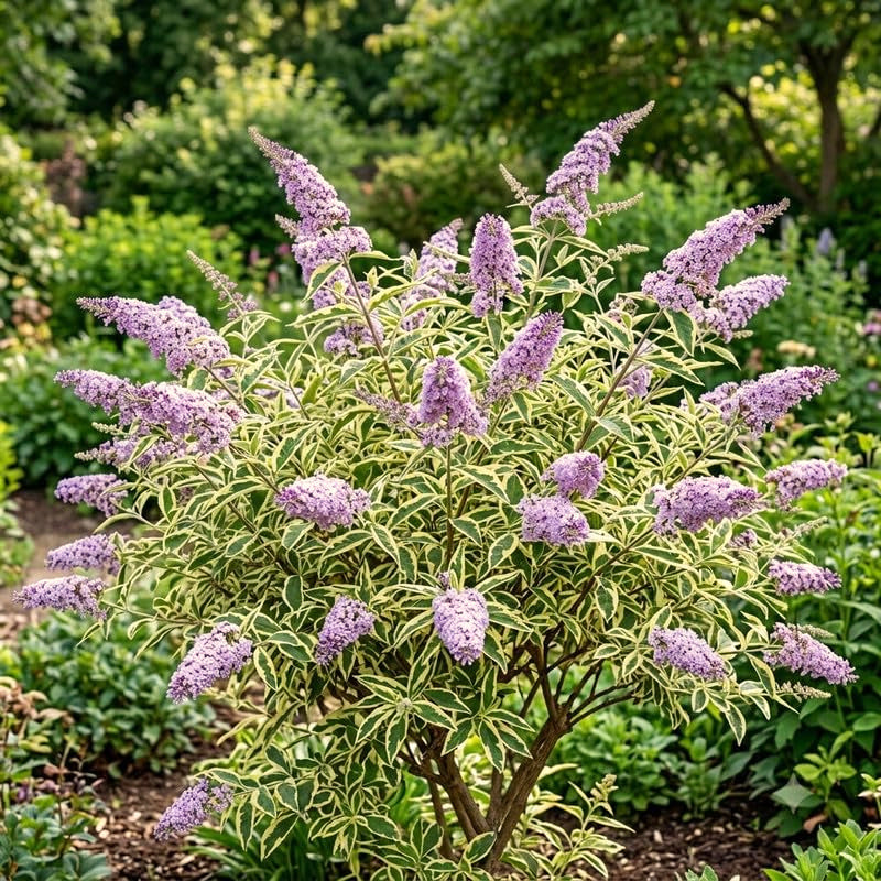 Buddleia Variegated Butterfly Bush, Vibrant Compact Shrub, 4-7 Inches Tall