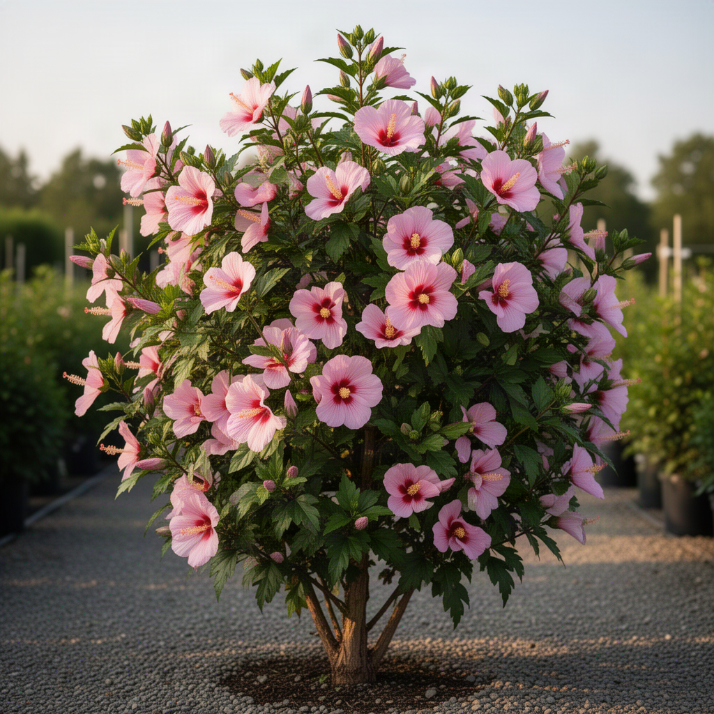 2 Rose Of Sharon Pink Flowering Shrubs, Live Bare Root Plants, 1-2 Ft Tall