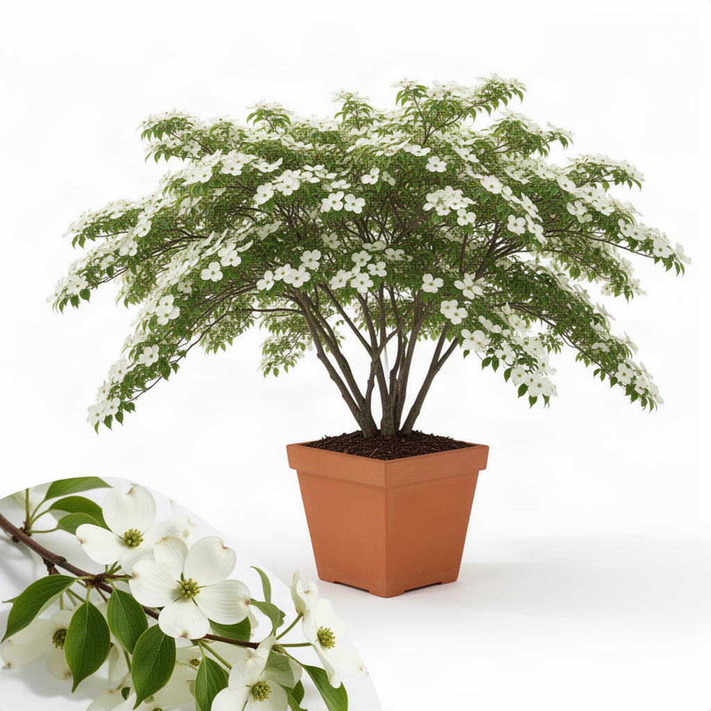 Quart Pot White Dogwood Live Tree, 8-10 Inches Tall, Outdoor Ornamental