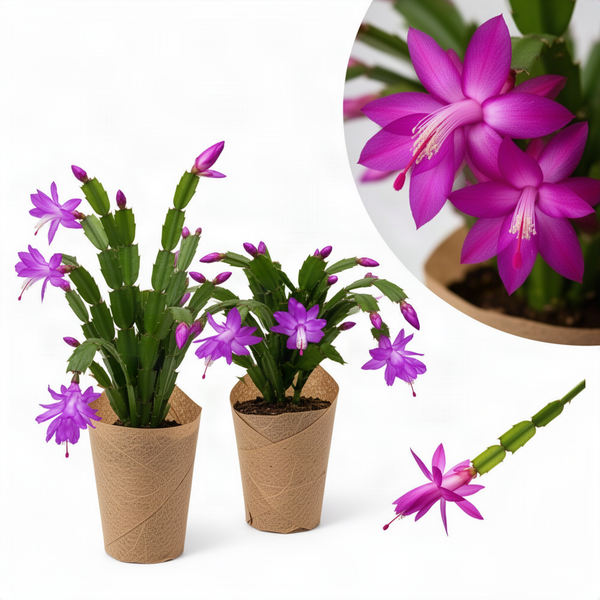 2 Live Purple Christmas Cactus Plants, 3-6 Inch Tall Indoor Houseplants