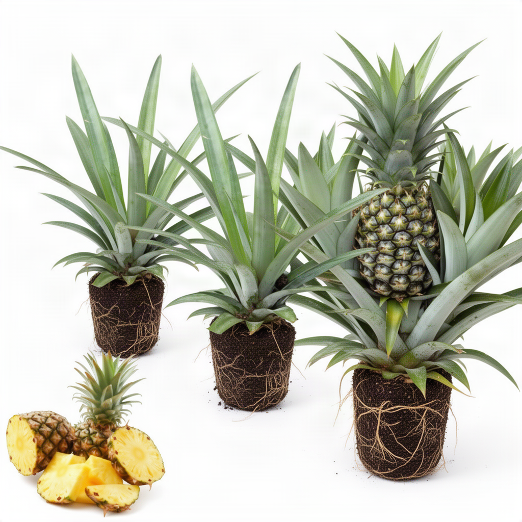 3 Live White Jade Pineapple Plants, Well-Rooted Fruit, 5-8 Inches Tall