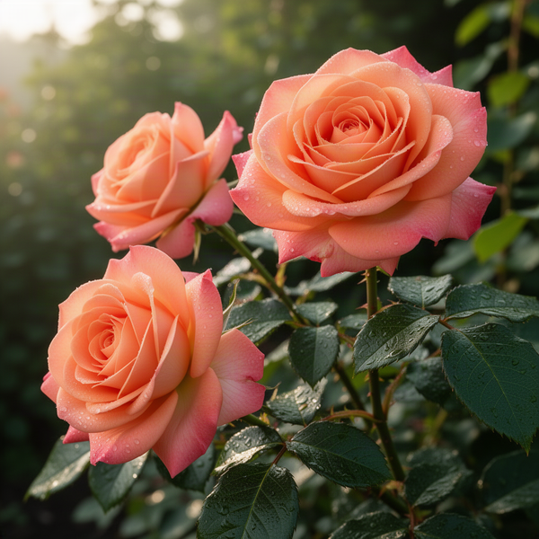 Live Sunset Rose Bush, Fragrant Flowers, 5-10 Inch Starter Plant, No Pot