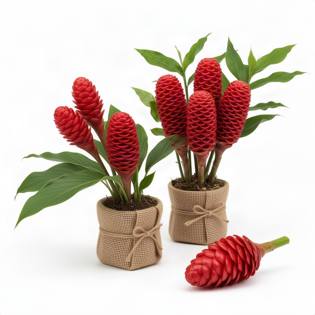 Live Red Awapuhi Shampoo Ginger Plant, 5-9 Inch, For Patio Container Use