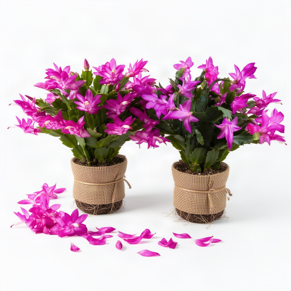 2 Holiday Houseplants, Live Purple Christmas Cactus Plants, 4-8 Inches Tall