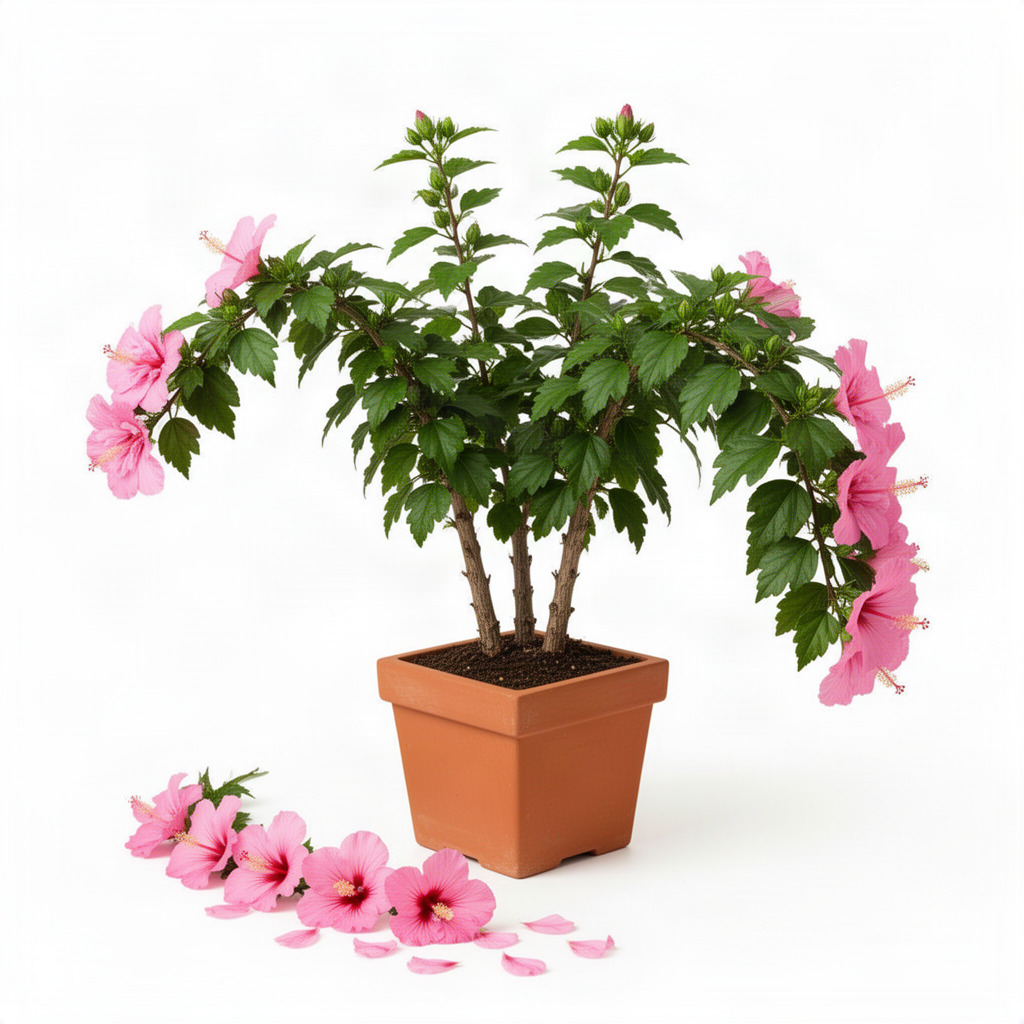 Live Pink Rose Of Sharon Plant, Potted Althea Hibiscus, 6-14 Inches Tall