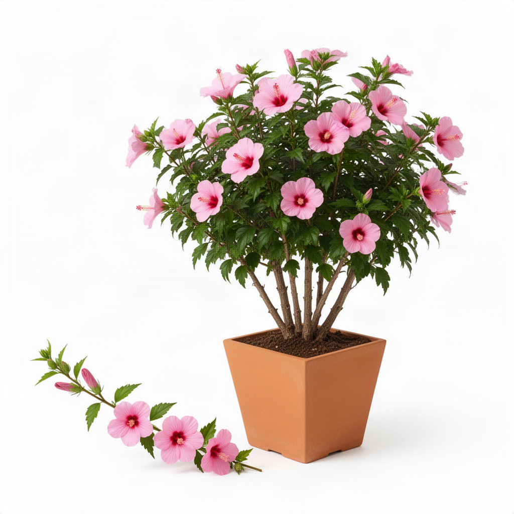 Live Pink Rose Of Sharon Flowering Shrub, Potted Plant, 6-13 Inches Tall