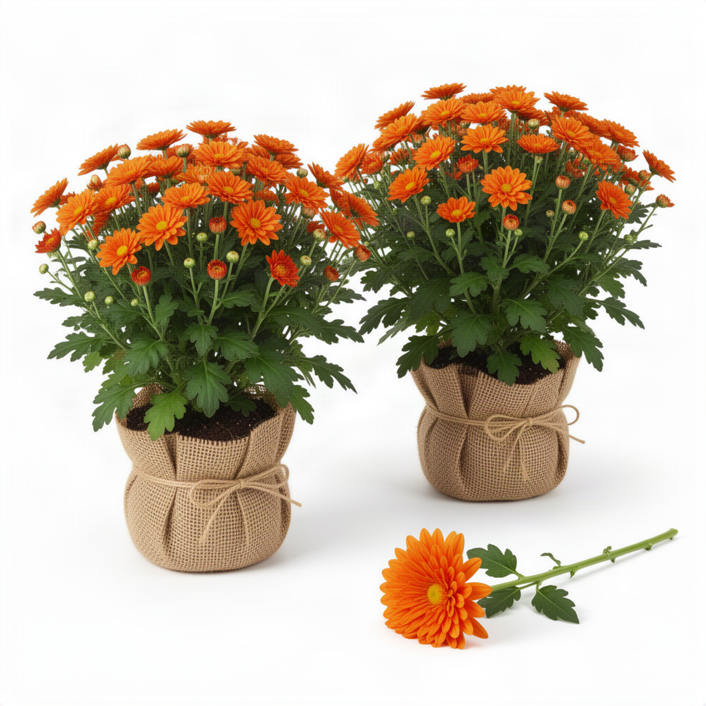 2 Live Orange Chrysanthemum Plants, Flowering Mums For Zone 6 Garden Beds
