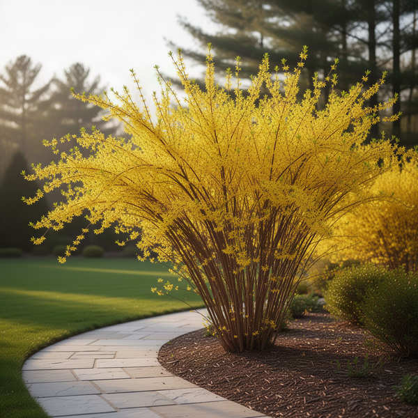 2 Live Yellow Forsythia Plants, 6-12 Inch Tall Bareroot Garden Shrub Pair