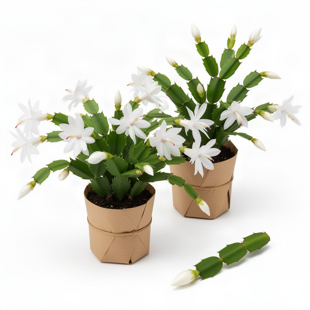 2 Live White Christmas Cactus Plants, 4-7 Inch Holiday Houseplants Displays