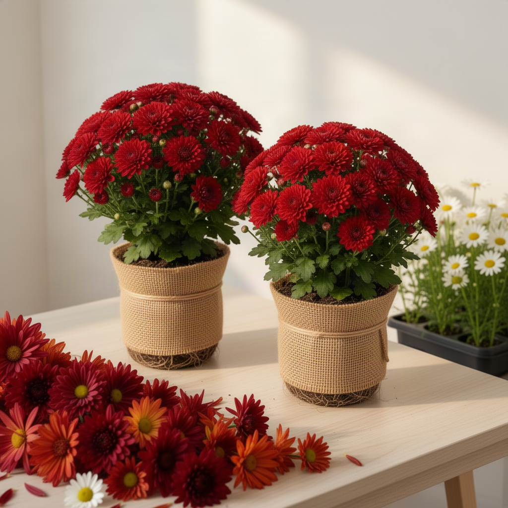 2 Live Red Chrysanthemum Mums, Hardy Perennial Plants, 5-7 Inches Tall