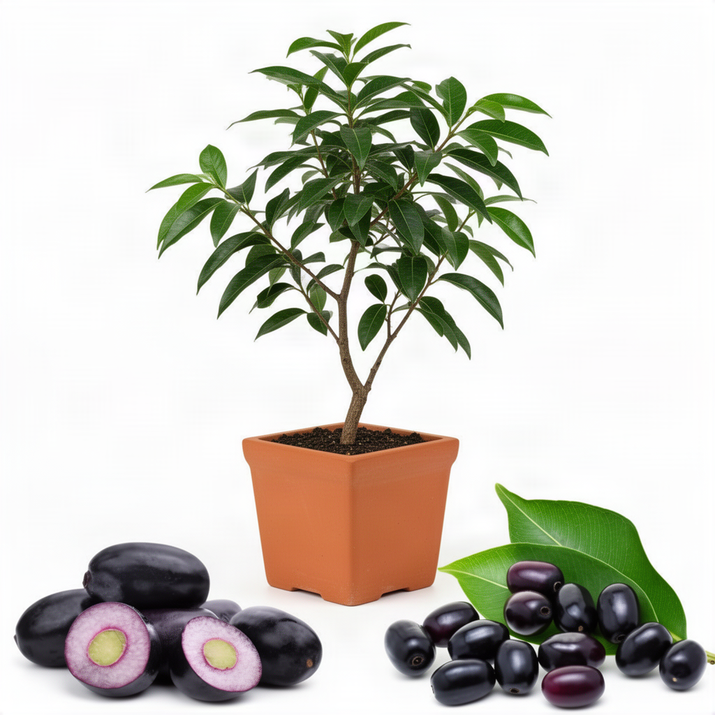Live Black Jamun Plum Tree, 22-26 Inches Tall In 1 Gallon Pot, Fruit Plant