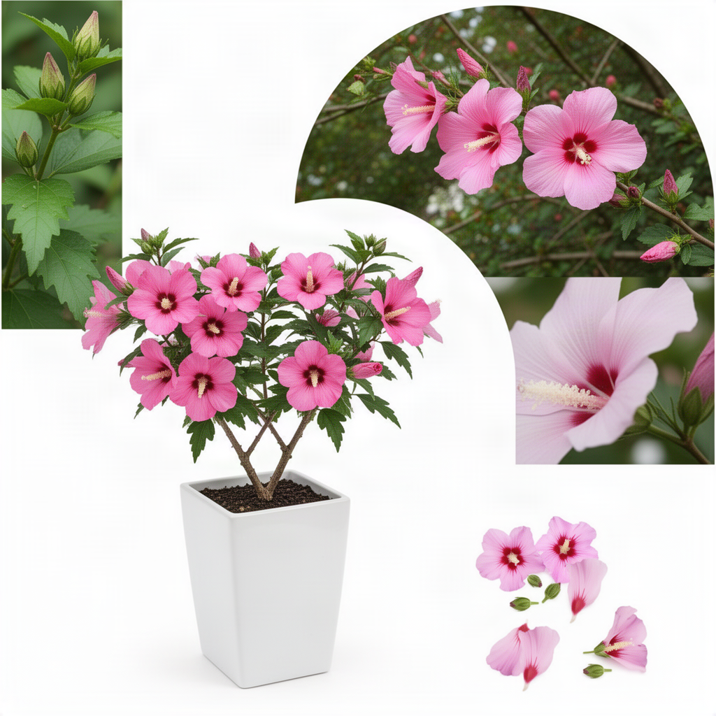 Live Pink Rose Of Sharon Plant, 6-12 Inch Flowering Hibiscus Garden Shrub