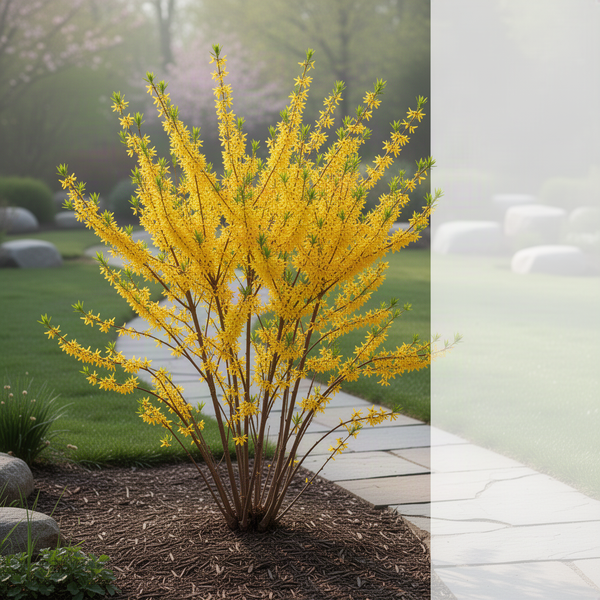 2 Live Forsythia Shrubs, Golden Yellow Blooms, 6-12 Inch Tall Bareroots
