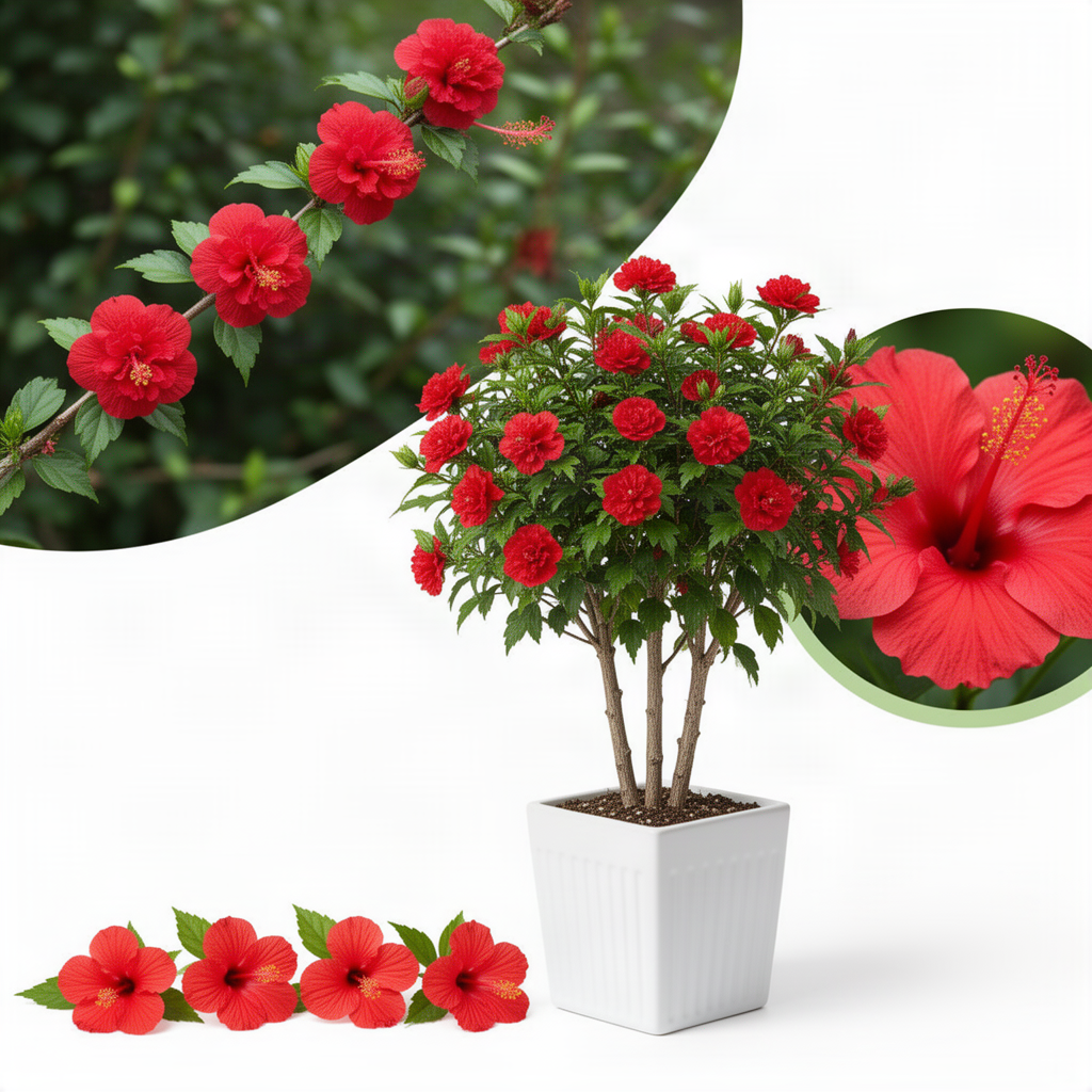 Live Red Rose Of Sharon Bush, 6-14 Inch Potted Purple Hibiscus Garden Shrub