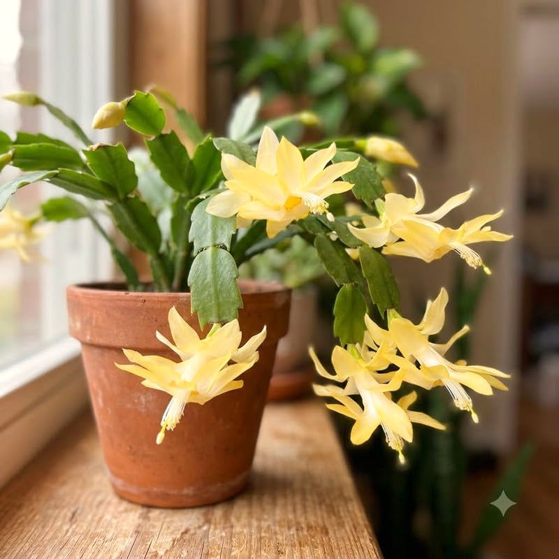 Yellow Christmas Cactus Live Plant, 4-7 Inches, Indoor Home Decoration