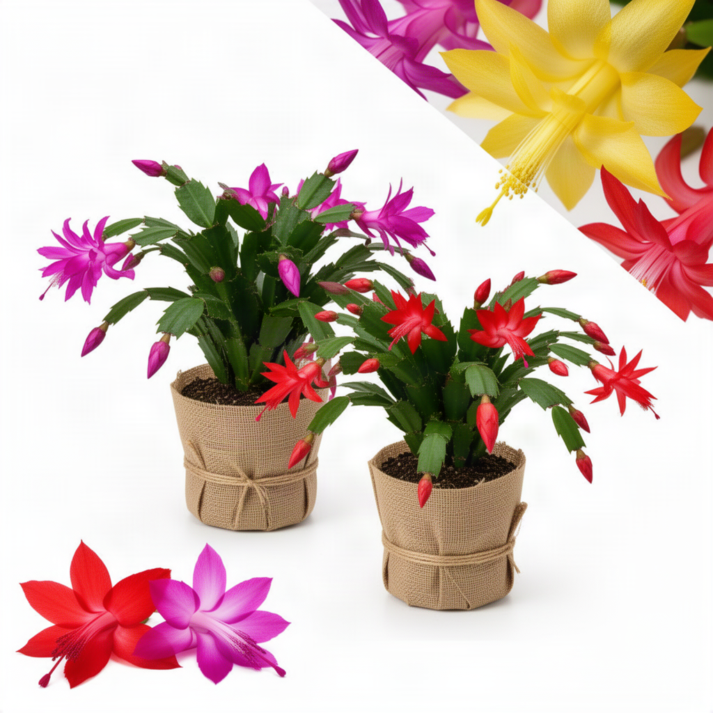 2 Live Mixed Christmas Cactus Plants, 3-6 Inch Houseplant Gift For Home