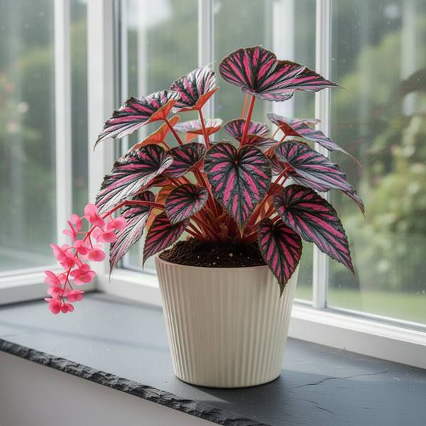 3 Live Deep Red Angel Wing Maculata Begonia Indoor Plants, 5-9 Inches Tall