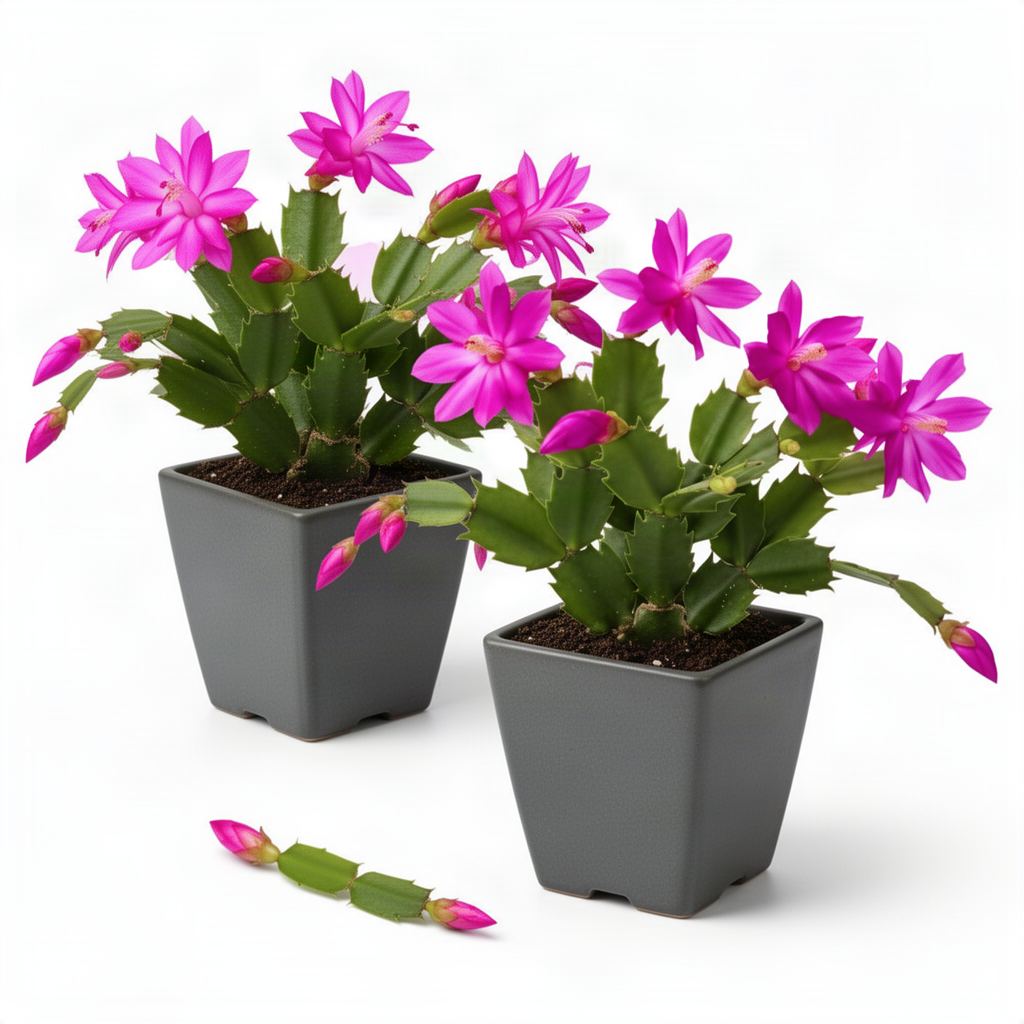 2 Live Purple Christmas Cactus Plants, 4-7 Inch Holiday Houseplants Decor