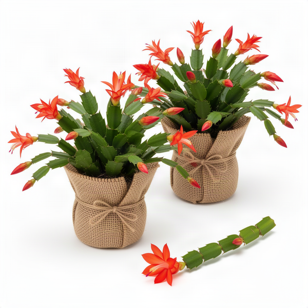 2 Live Red Christmas Cactus Plants, 4-7 Inch Holiday Flower Houseplants