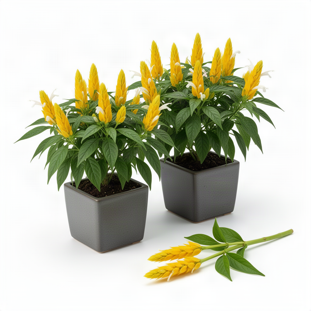 2 Live Plants, Yellow Shrimp Flowering Garden Shrubs, 4-7 Inches Tall Each