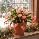 2 Live Salmon Christmas Cactus Plants, 4-8 Inch Holiday Houseplants Decor