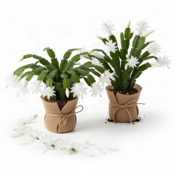 2 Live White Christmas Cactus Plants, 4-8 Inch Indoor Holiday Home Decor