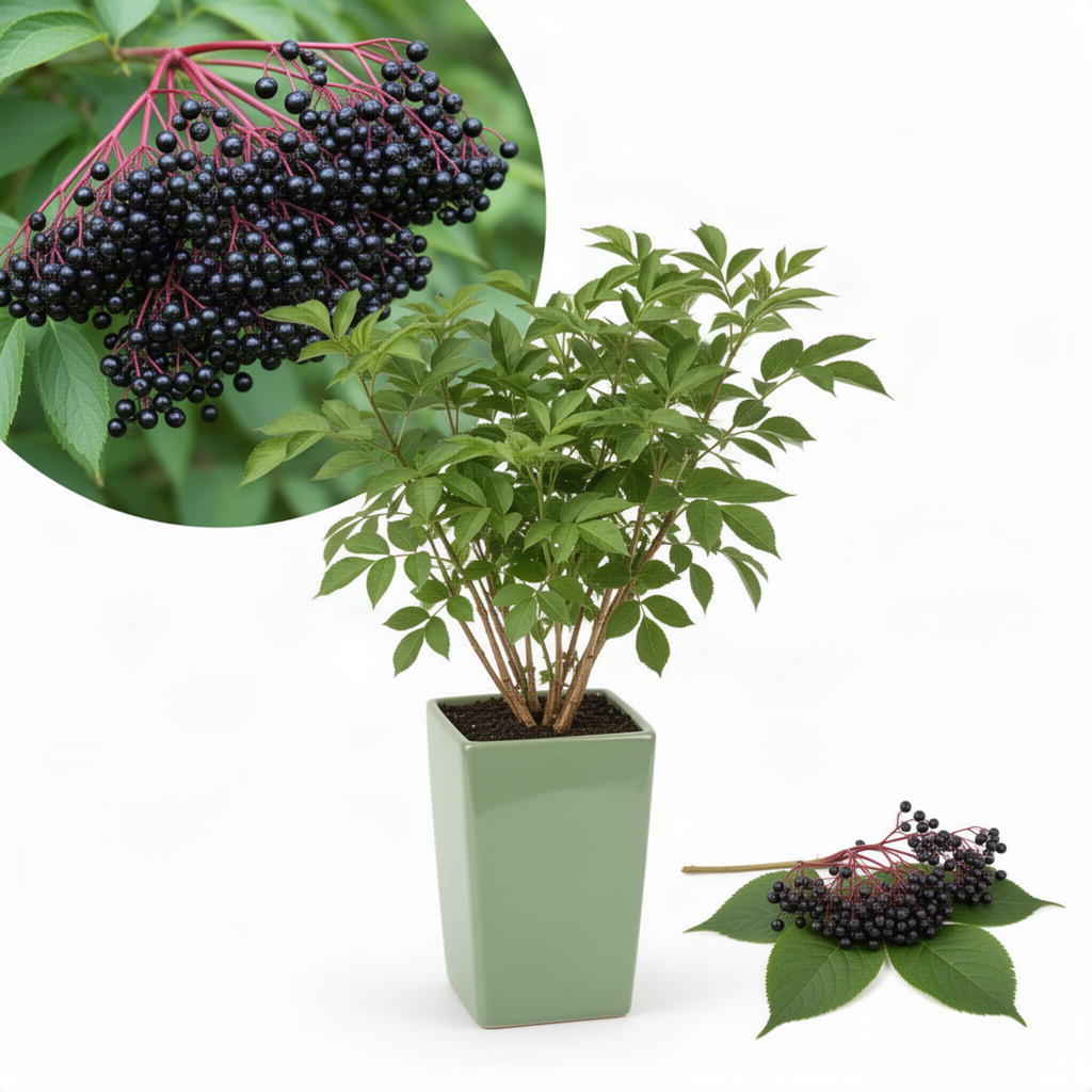 Live Black Elderberry Bush, 2-3 Ft Tall Perennial Shrub For Outdoor Gardens