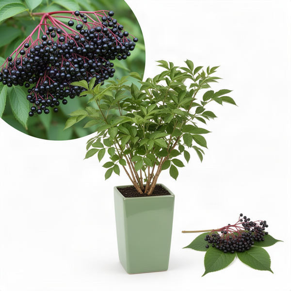 Live Black Elderberry Bush, 2-3 Ft Tall Perennial Shrub For Outdoor Gardens