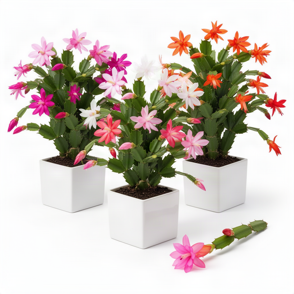 2 Live Mixed Christmas Cactus Plants, 4-7 Inch, Holiday Houseplant Decor