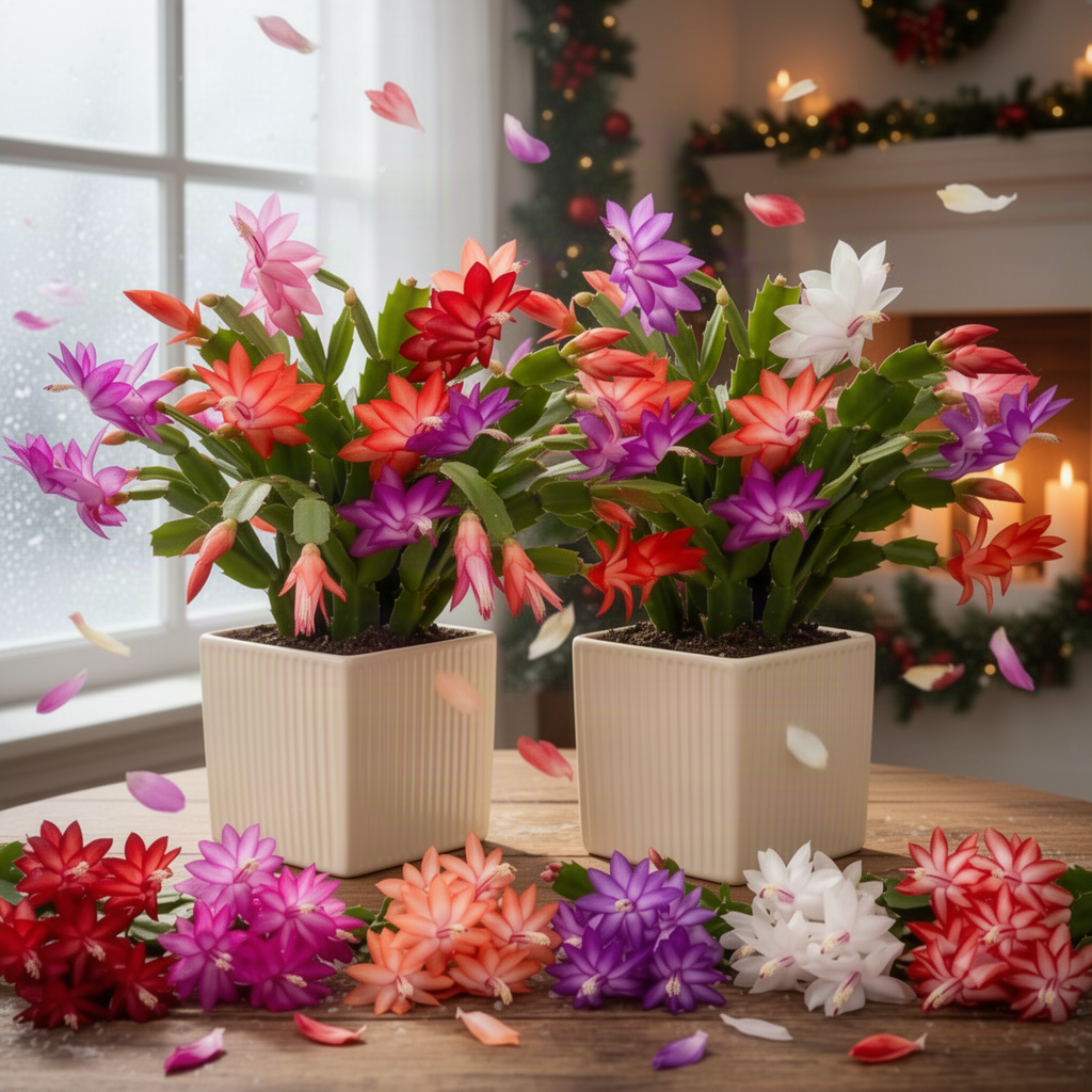2 Live Christmas Cactus Plants, Multicolor Blooms, 4-8 Inch Houseplants