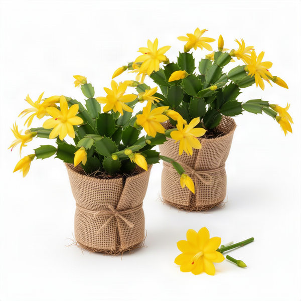 2 Live Yellow Christmas Cactus Plants, 4-7 Inch Holiday Indoor Houseplants