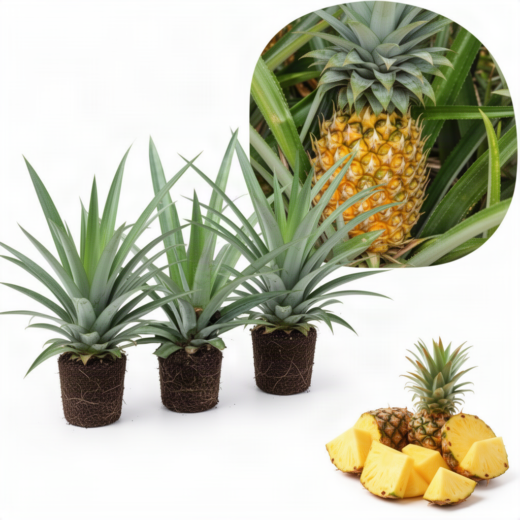 3 Live Pineapple Plants, Gold Tropical Fruit, 5-8 Inches Tall, Home Garden