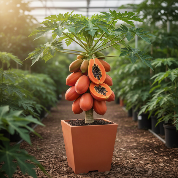 Tropical Fruit Tree, Dwarf Red Sweet Papaya Live Plant, Half-Gallon Pot