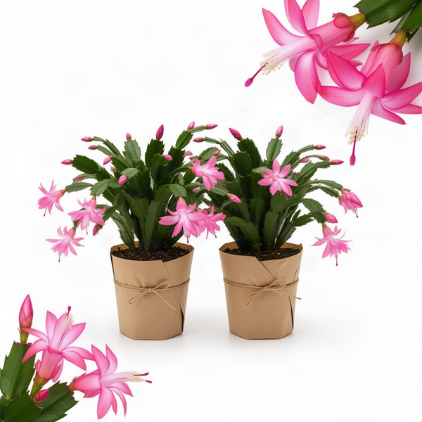 2 Live Pink Christmas Cactus Plants, 3-6 Inch Tall Houseplants For Gifts