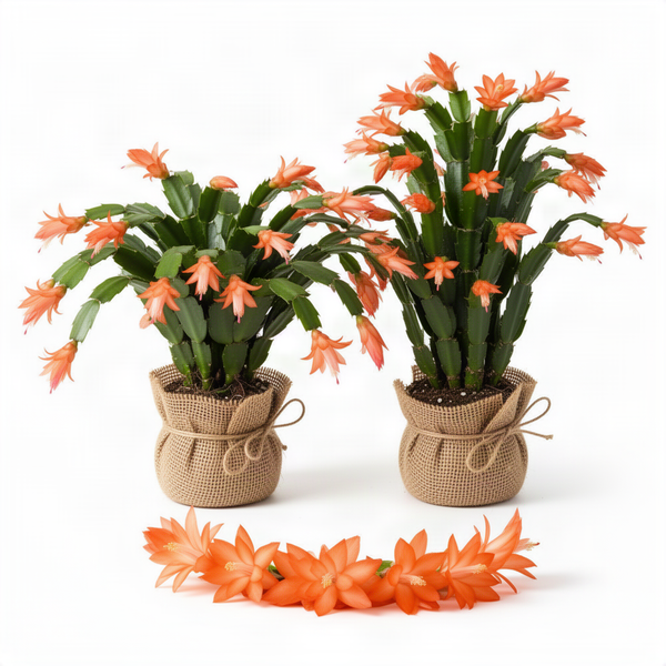 2 Live Orange Christmas Cactus Plants, 4-8 Inch Indoor Holiday Houseplants