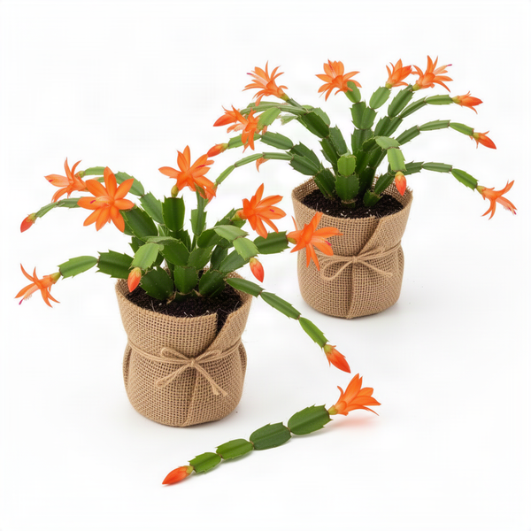 2 Live Orange Christmas Cactus Plants, 4-7 Inch Holiday Houseplant Decor