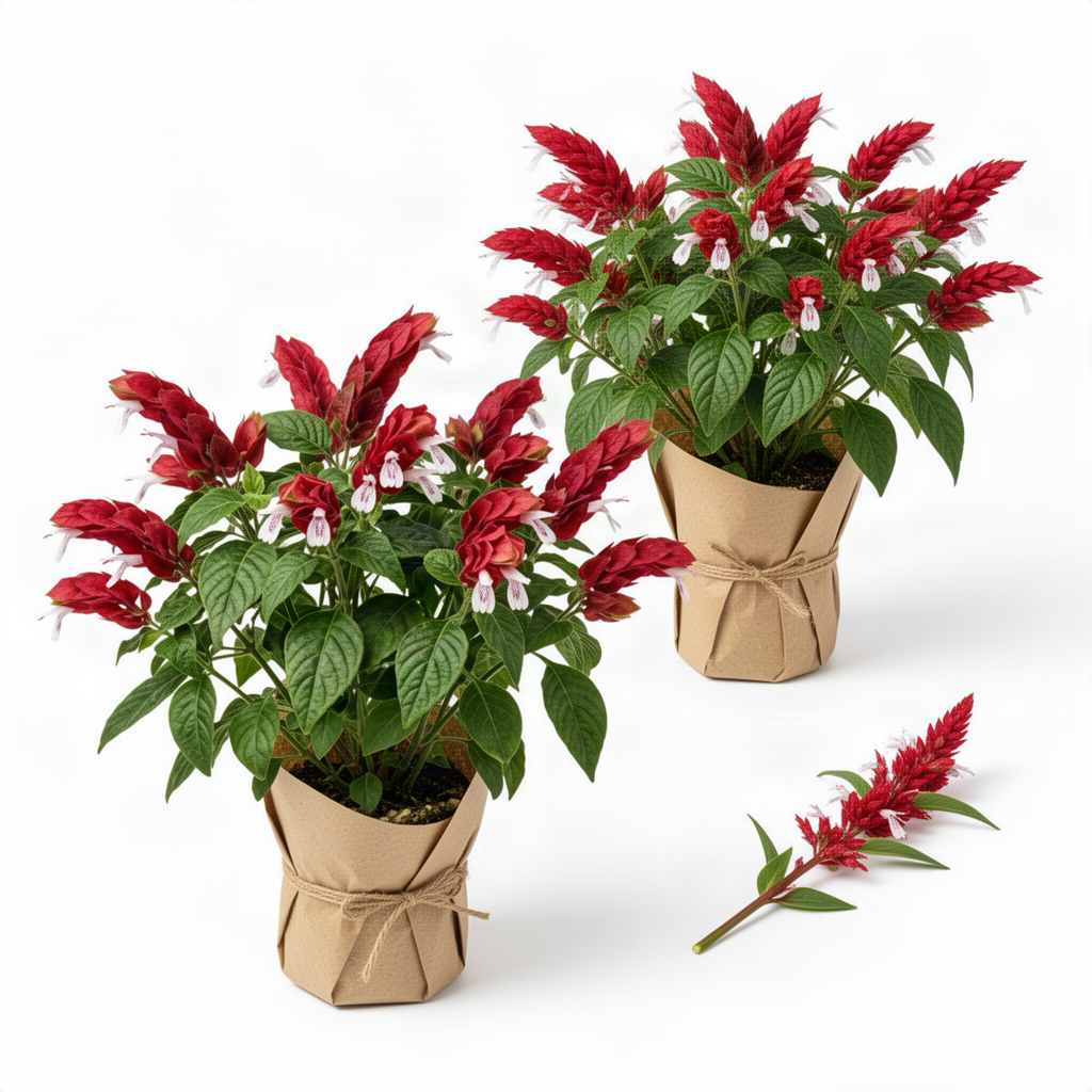 2 Live Red Shrimp Plants, Layered Flower Bracts, 4-7 Inches Tall For Pots