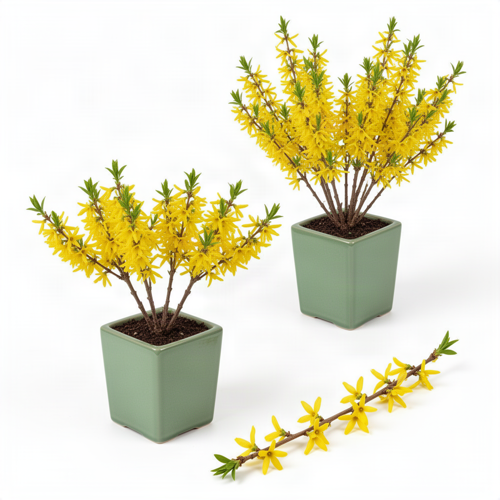 2 Live Forsythia Shrubs, 6-10 Inches Tall, Yellow Flowers, 4-Inch Pots