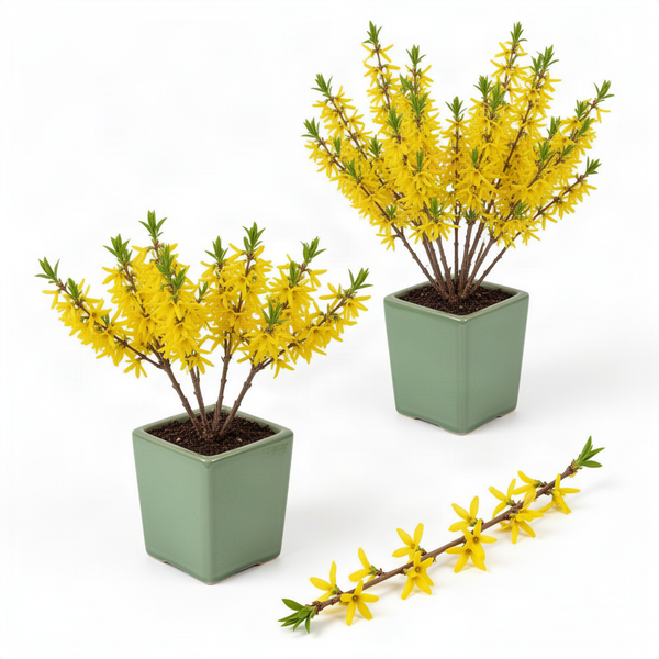 2 Live Forsythia Shrubs, 6-10 Inches Tall, Yellow Flowers, 4-Inch Pots